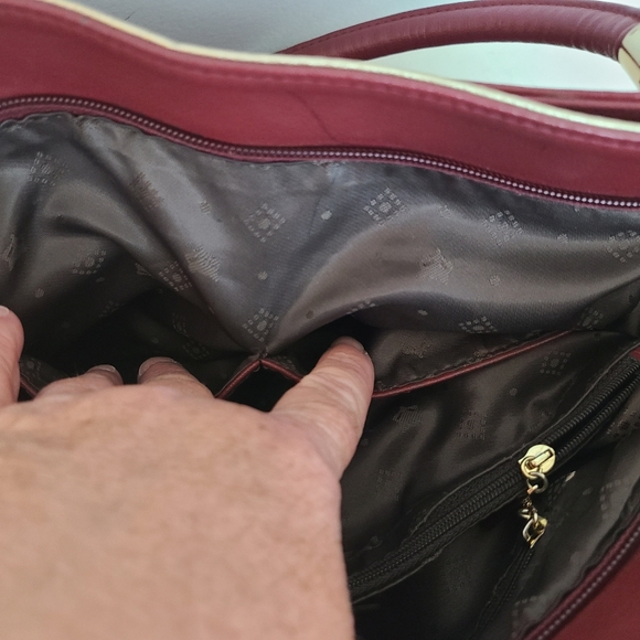 Foxer Red Gold Leather Shoulder Bag Large Tote Purse Handbag Satchel 2 Handle - Picture 12 of 15